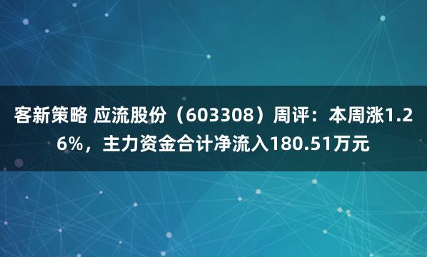 客新策略 应流股份（603308）周评：本周涨1.26%，主力资金合计净流入180.51万元